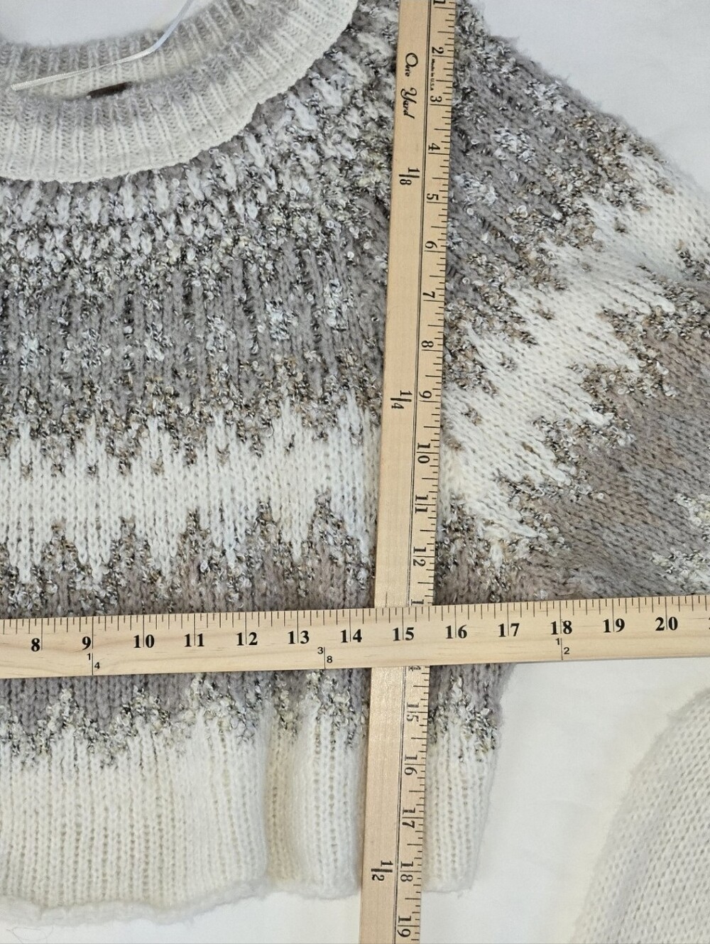 Free People Home For The Holidays Knit Pullover Cream Beige Fair Isle Size M - Picture 9 of 15